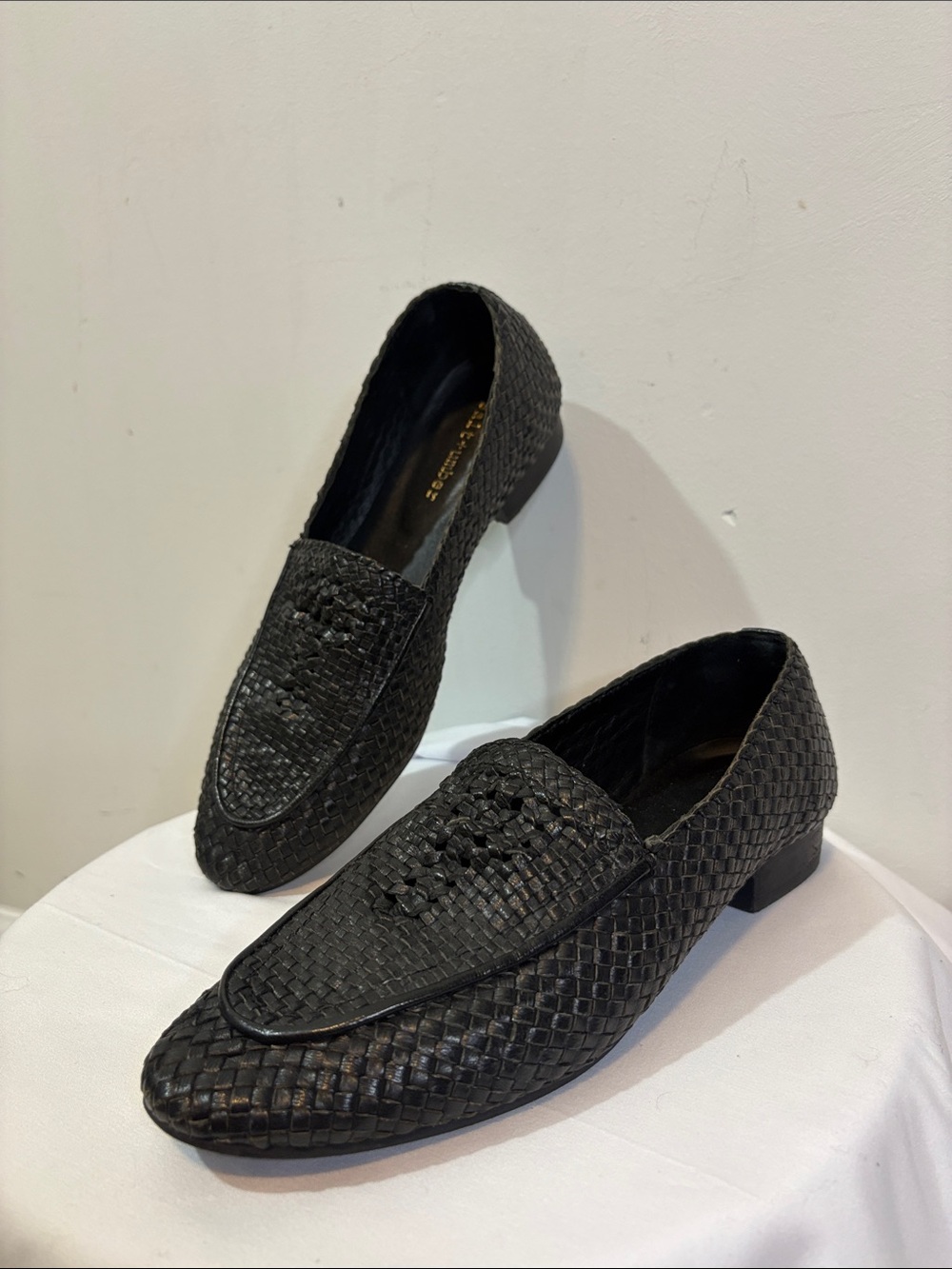 Salt + Umber Black Leather Woven Loafers Handwoven Sustainably Made Almond Toe